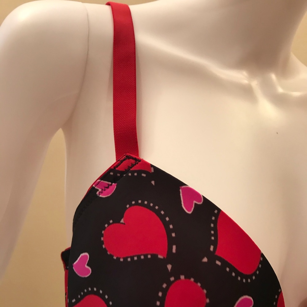 Fredericks of Hollywood Sexy Push Up Bra 34DD Black Red Pink Hearts Underwire - Picture 5 of 15